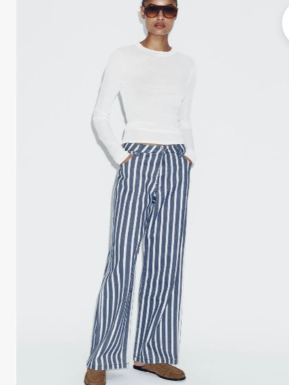 Zara ZW COLLECTION MID-RISE STRIPED LOOSE FIT JEANS NWT